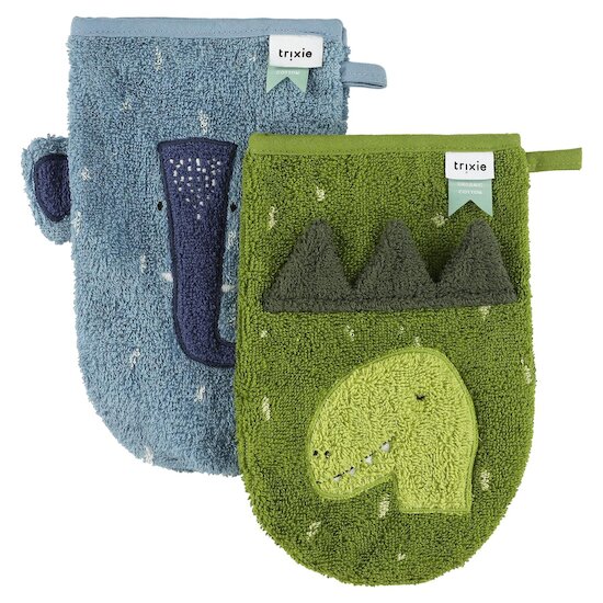 Trixie Gant de toilette 2-pack Mr. Dino - Mrs. Elephant 