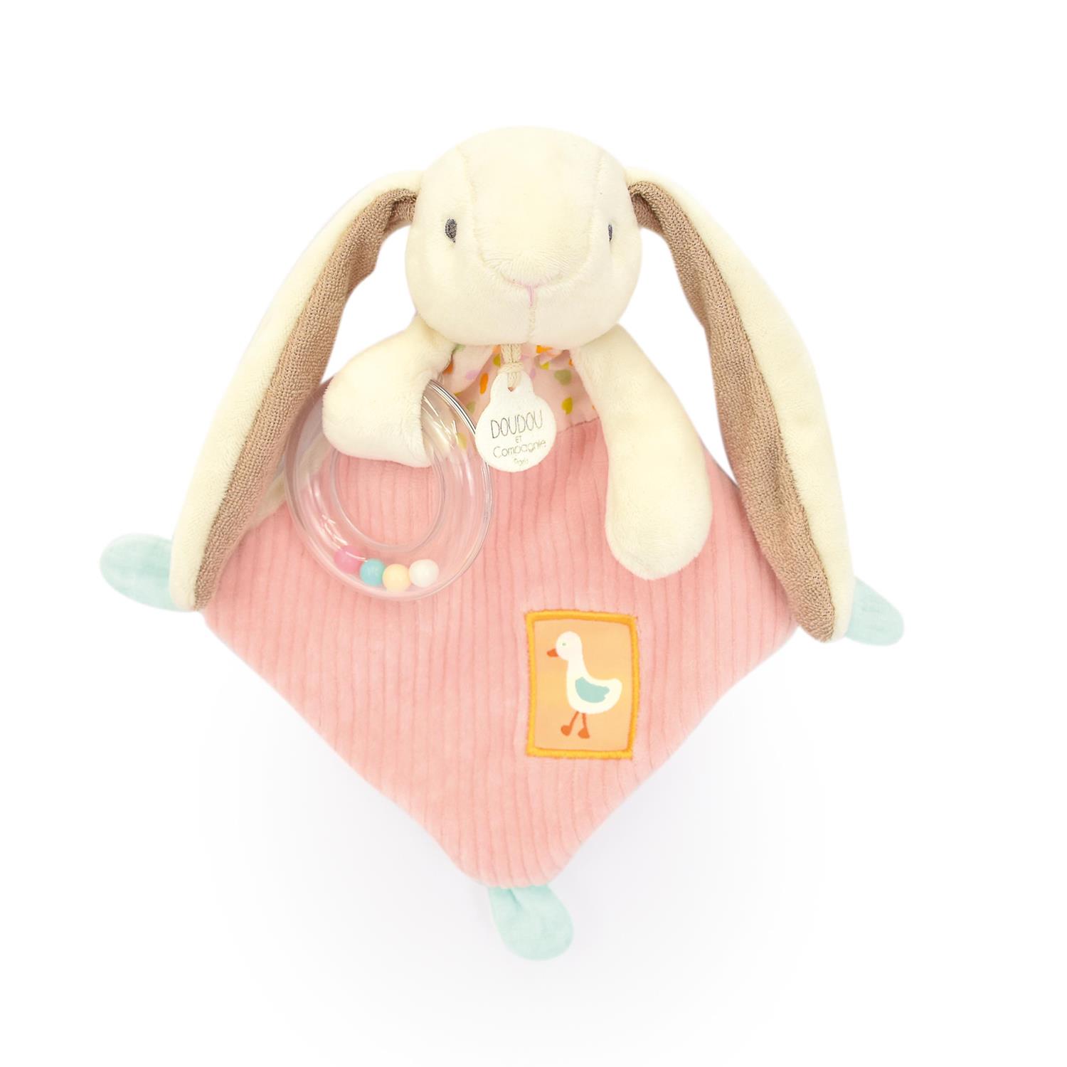 Doudou & Compagnie - Doudou lapin ciboulette Hochet ROSE Doudou & Compagnie
