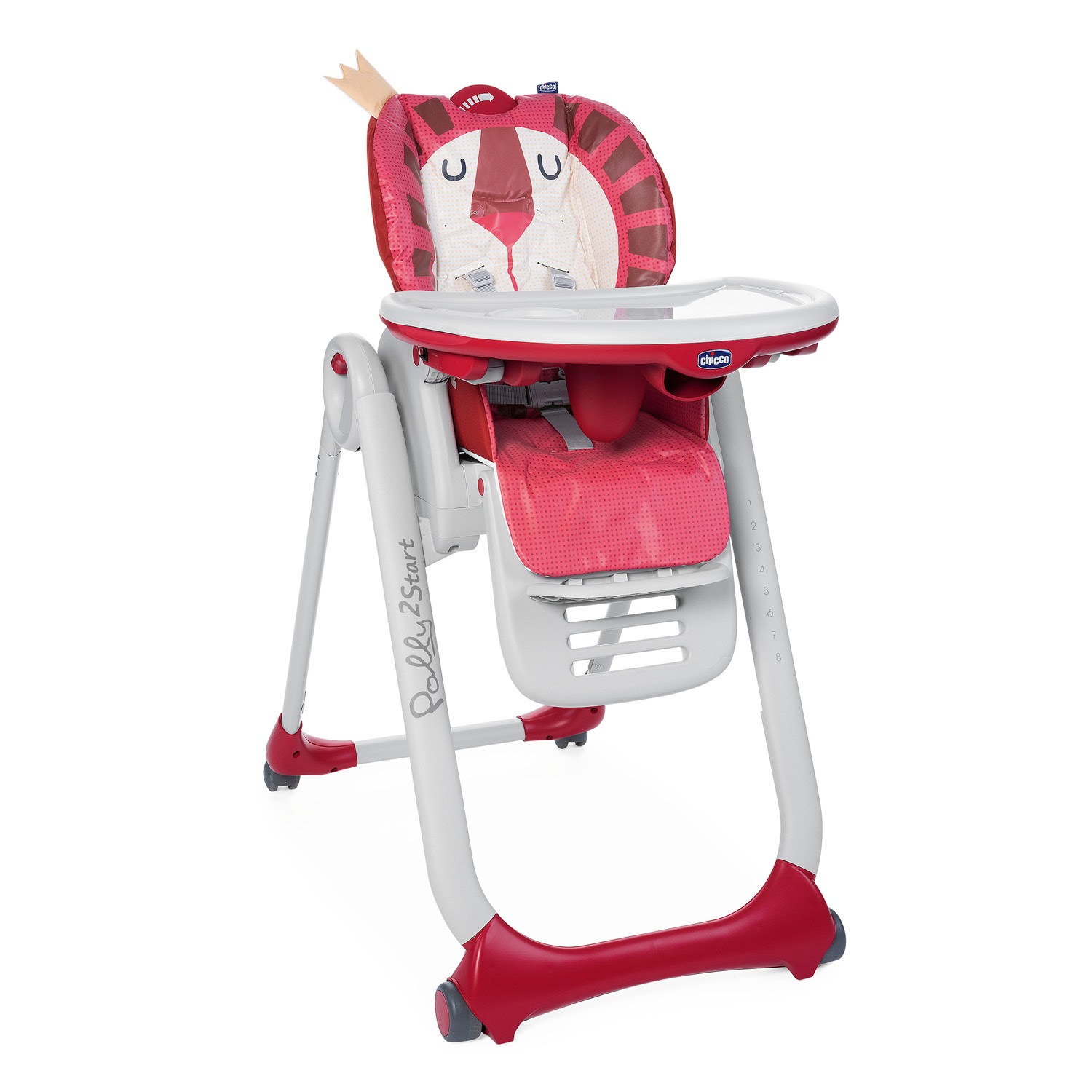 Chaise haute Polly 2 Start 4 roues ROUGE Chicco