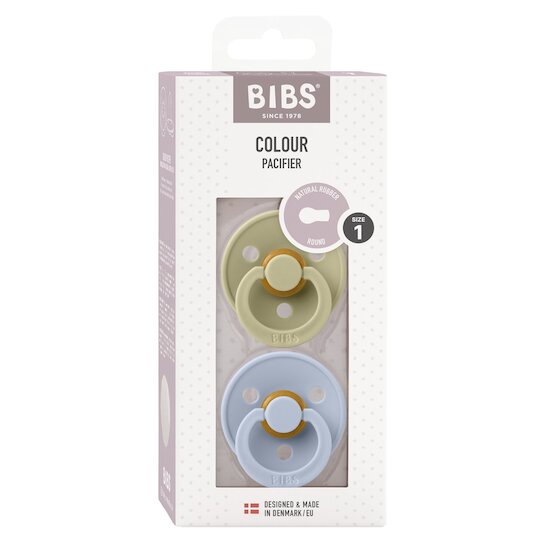 BIBS Tétines Colour 2 Pack Caoutchouc naturel Khaki/Dusty Blue 0-6 mois