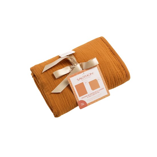 Sauthon Housse de Matelas à langer et 2 linges Orsino Beige  Sauthon Housse de Matelas à langer et 2 linges Orsino Beige