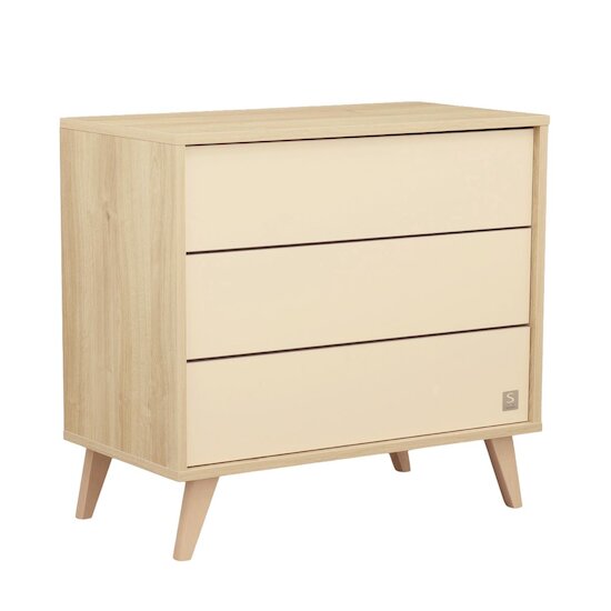 Sauthon Commode 3 tiroirs Mélinée Chêne Sépia/Crème/Hêtre Vernis  Sauthon Commode 3 tiroirs Mélinée Chêne Sépia/Crème/Hêtre Vernis