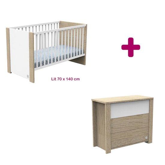 Sauthon Chambre bébé duo Antonin : lit évolutif 70x140, commode  