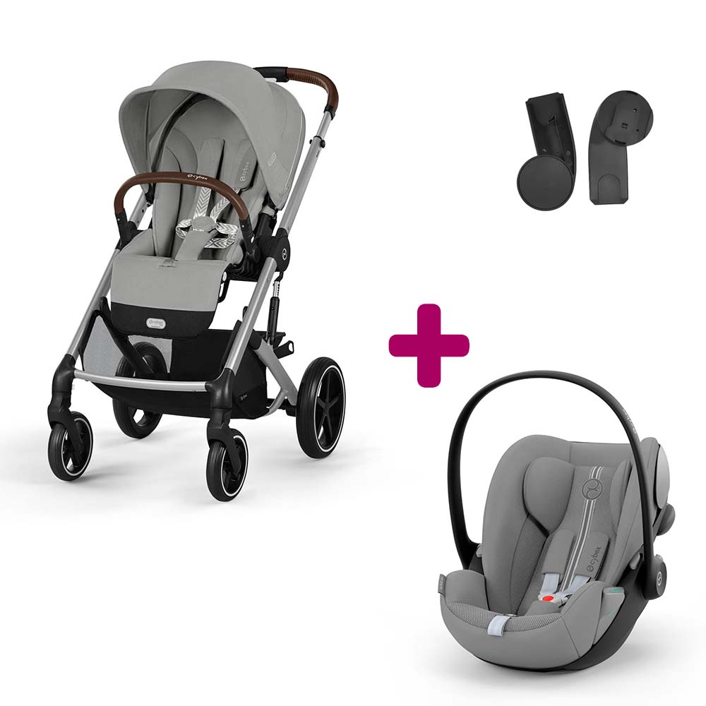 Pack Poussette Duo Balios Stone Grey + adaptateurs coque + coque Cloud G tissu plus stone grey  Cybex