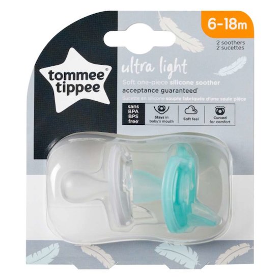 Tommee Tippee Sucette en silicone ultra légère x2 Blanc, turquoise 6-18 mois