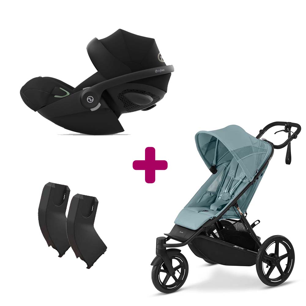Cybex - Pack Poussette duo Avi Spin Stormy Blue + adaptateurs coque + coque Cloud G Moon Black  Cybex