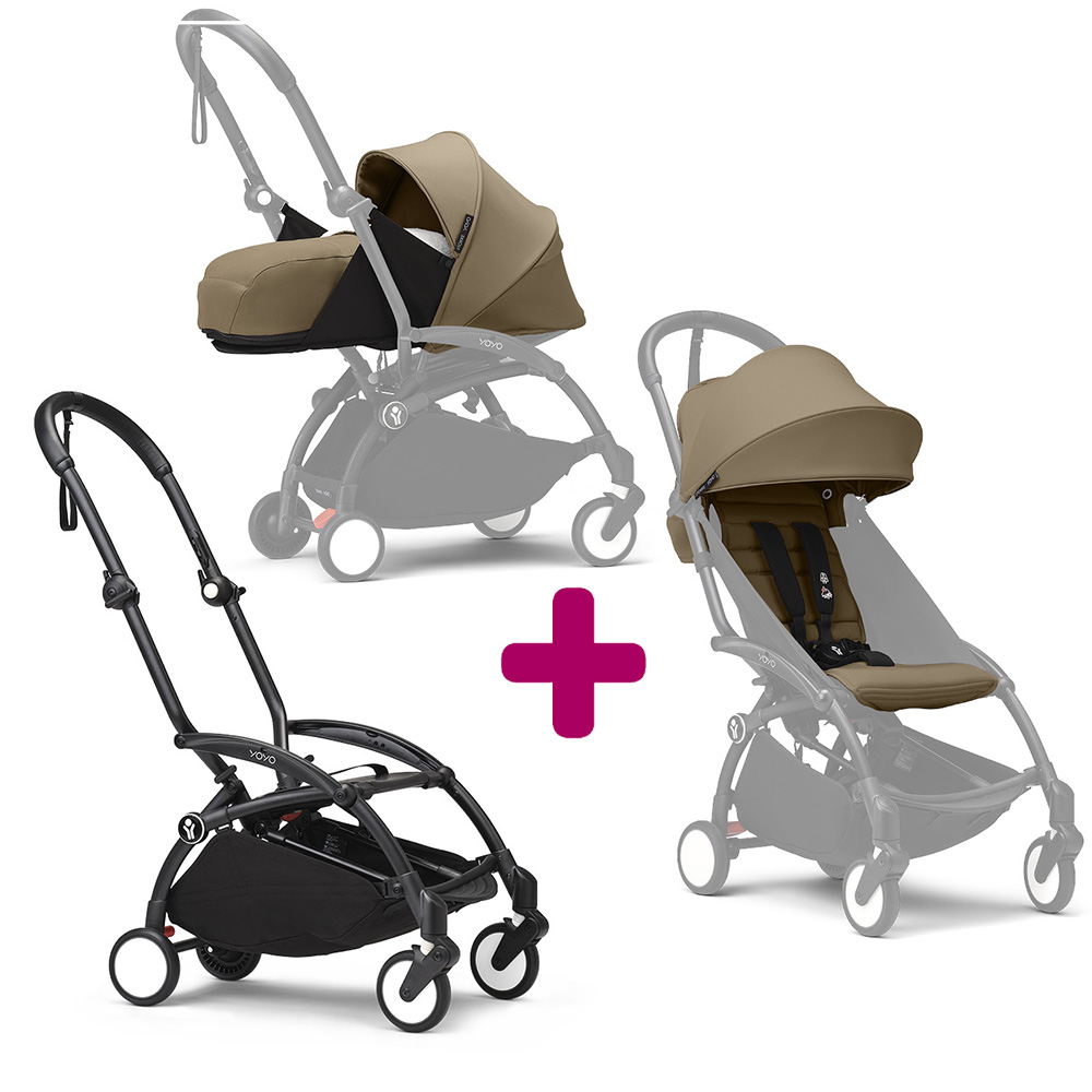 Stokke - Pack Poussette duo chassis YOYO³ Noir + pack 6+ YOYO³ Toffee + pack nouveau-né YOYO³ Toffee  Stokke