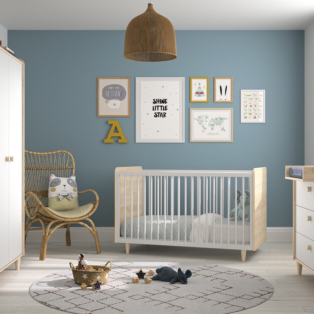 Chambre bébé complète Noam : lit 70X140, commode, armoire Bébé Lune