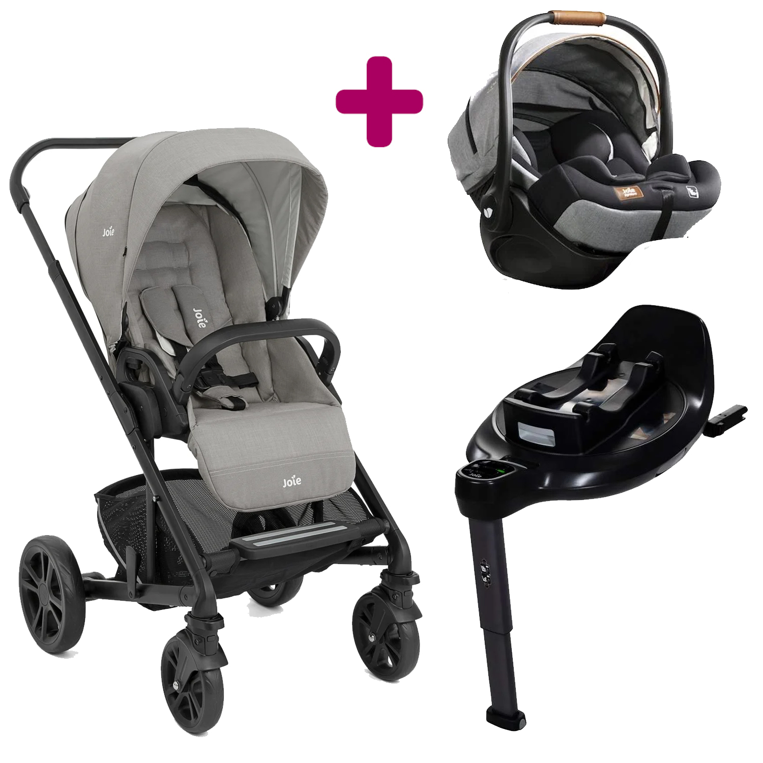 Pack poussette duo Chrome Pebble + coque I-level Recline Carbon + base pivotante Encore Joie