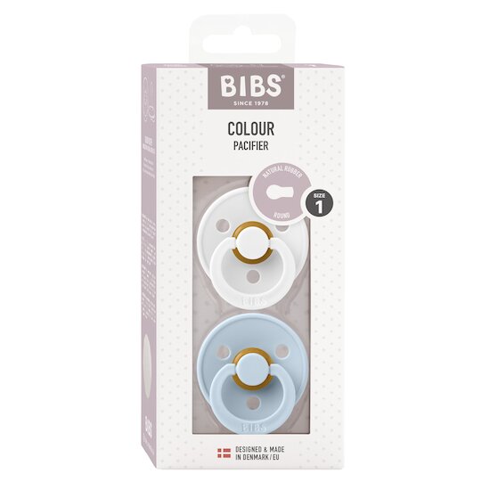 BIBS Tétines Colour 2 Pack Caoutchouc naturel White/Baby Blue 