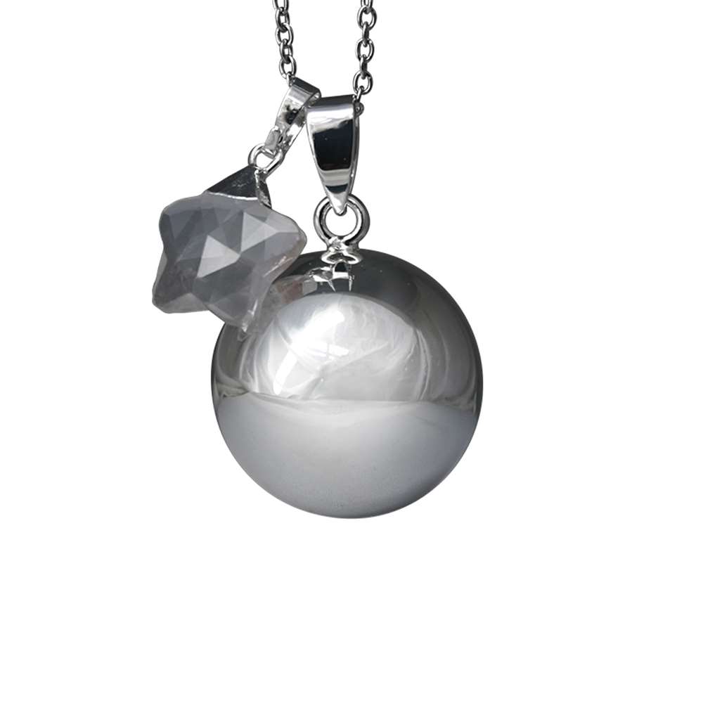 Bola lithothérapie chaine fine 1mm plaqué argent + pendentif étoile cristal de roche BLANC Irréversible Bijoux