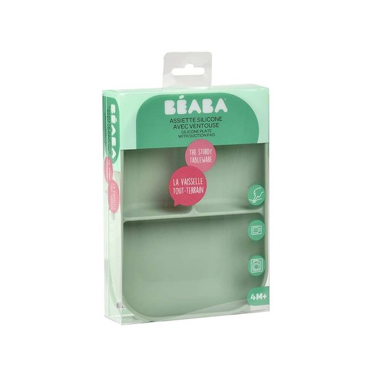 Béaba Assiette compartimentée silicone sage green  Béaba Assiette compartimentée silicone sage green