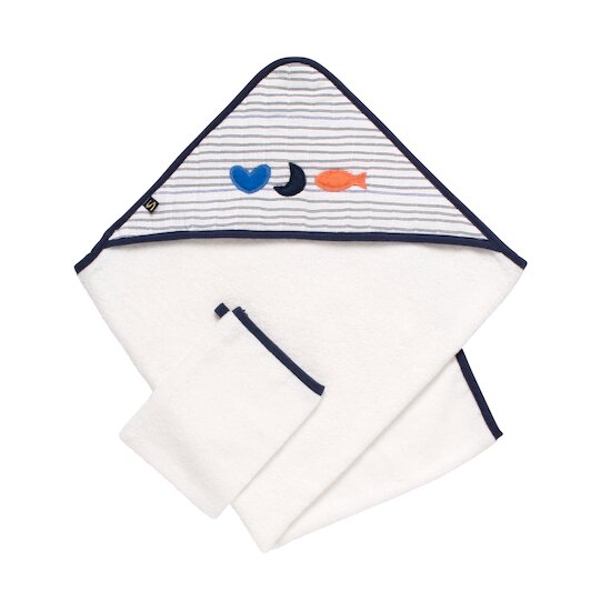 Sauthon Cape de bain et gant Baby Sailor Bleu 