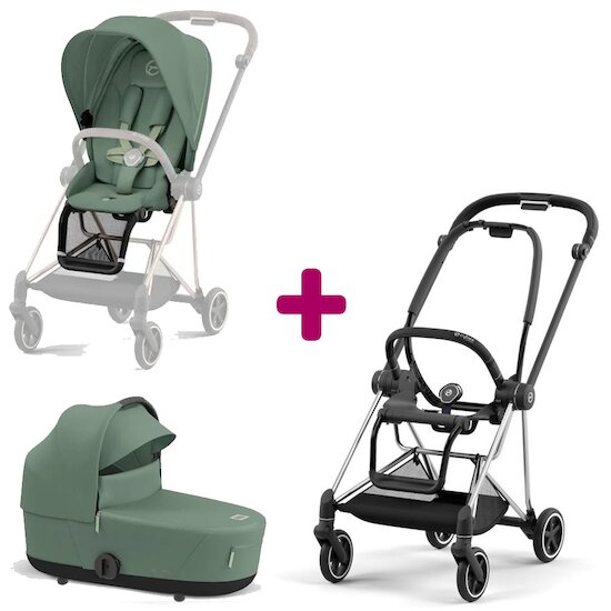 Cybex Pack Châssis poussette Mios chrome black + Siège Leaf Green + Nacelle de luxe Leaf Green  