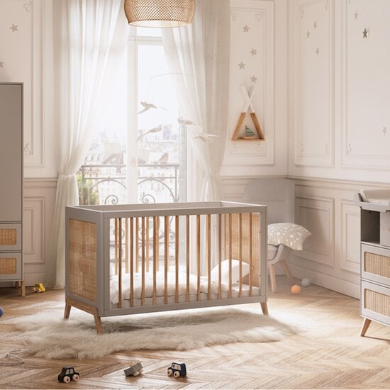 Théo Chambre bébé complète Marélia Gris : lit 60x120, commode, armoire  