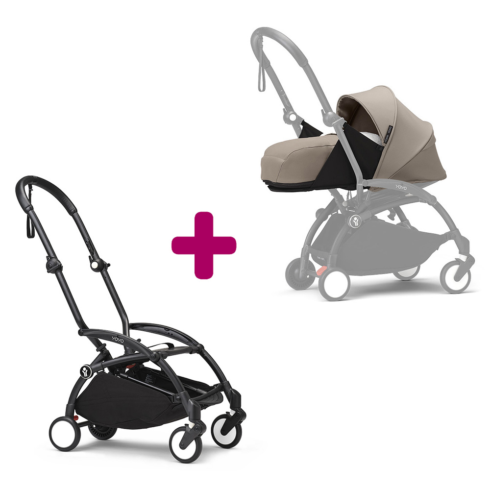 Stokke - Pack chassis poussette YOYO³ Noir + pack nouveau-né 0+ YOYO³ Taupe  Stokke