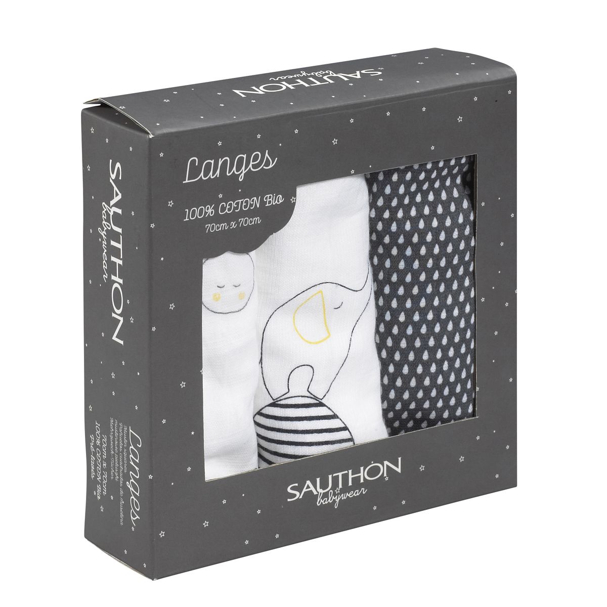 3 langes Bio Babyfan GRIS Sauthon Baby Déco