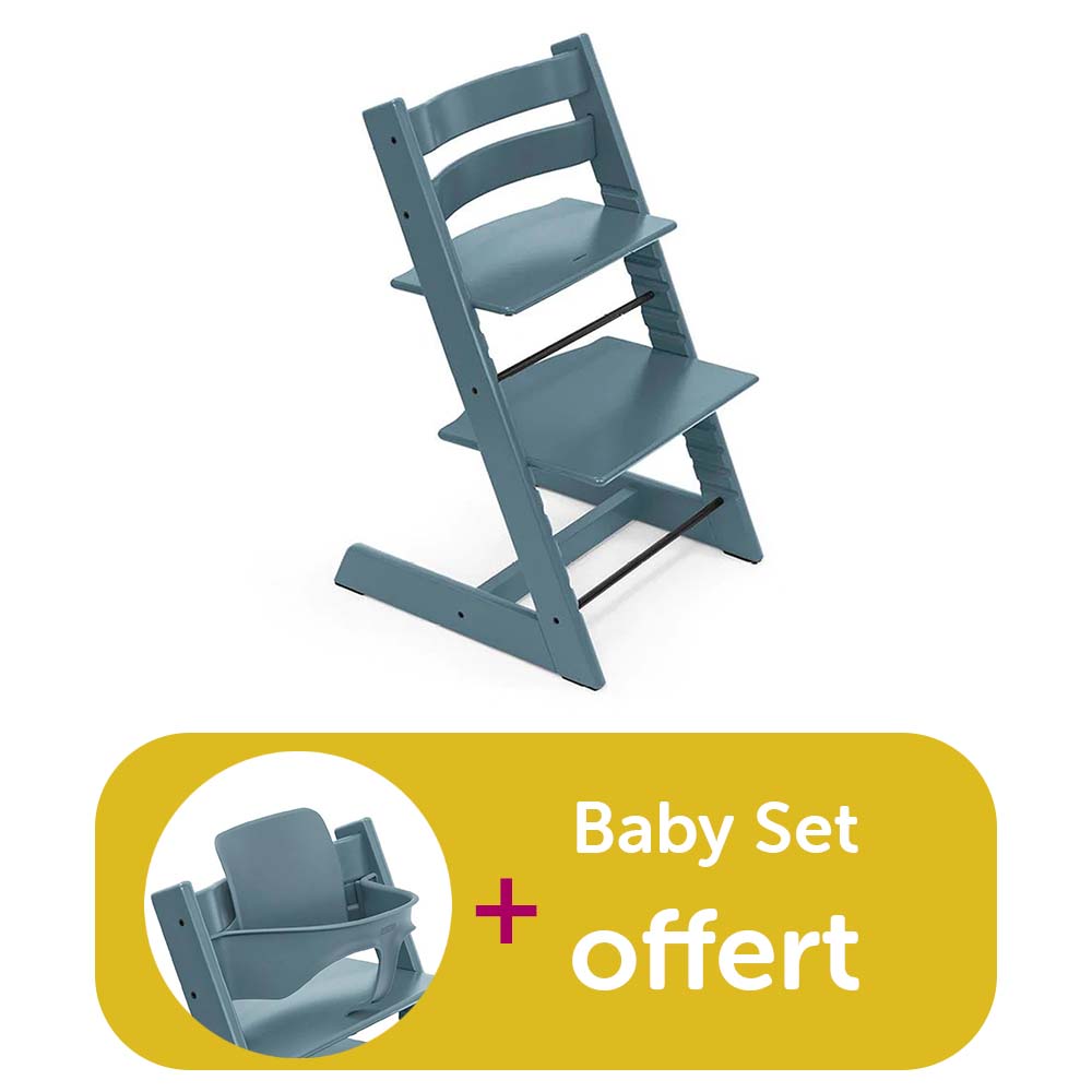 Stokke - Chaise Tripp trapp achetée Fjord Blue = baby set Fjord Blue offert  Stokke