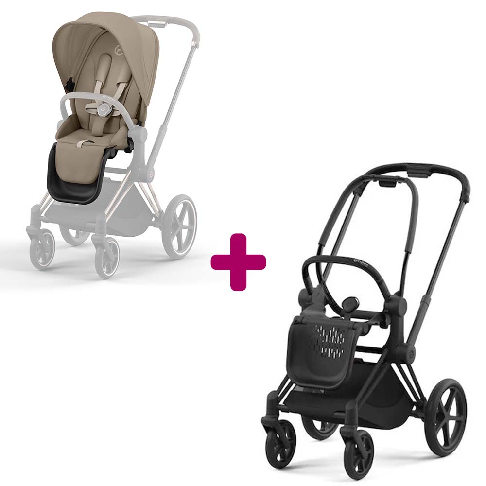 Cybex - Châssis poussette Priam matt black 2022 + Siège Cozy Beige  Cybex