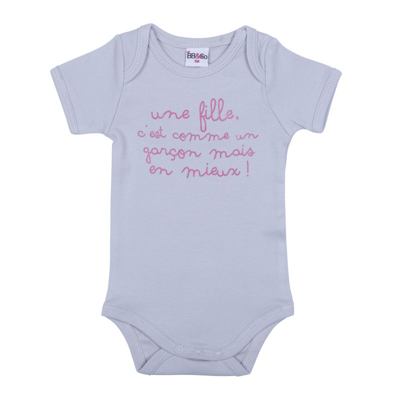 BB & Co - Body manches courtes ""Une fille"" GRIS BB&Co