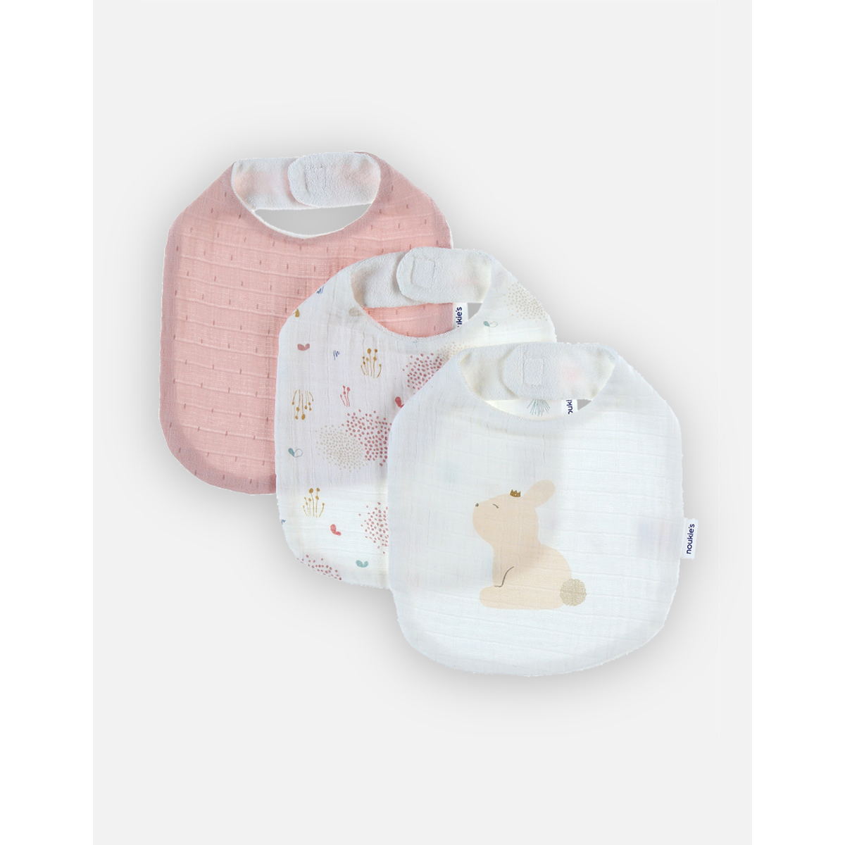 Noukie's - Lot de 3 bavoirs Lina en mousseline bio Mix & Match ROSE Noukie's