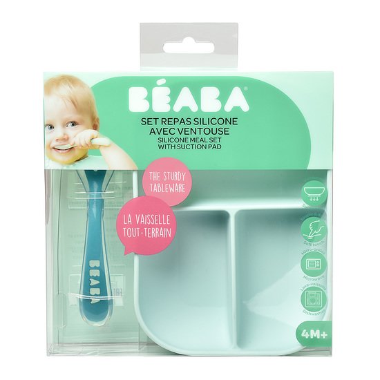 Béaba Set repas silicone 2 pièces compartimenté Blue  Béaba Set repas silicone 2 pièces compartimenté Blue