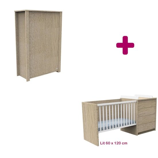 Sauthon Chambre bébé complète Antonin : lit combiné évolutif 60x120, armoire   Sauthon Chambre bébé complète Antonin : lit combiné évolutif 60x120, armoire