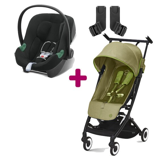 Cybex Pack poussette duo Libelle Nature Green + Coque Aton B2 i-Size Volcano Black + adaptateurs coque  