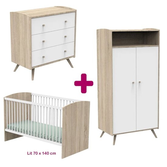 Sauthon Chambre bébé complète Access blanc : lit 70x140, commode, armoire   Sauthon Chambre bébé complète Access blanc : lit 70x140, commode, armoire