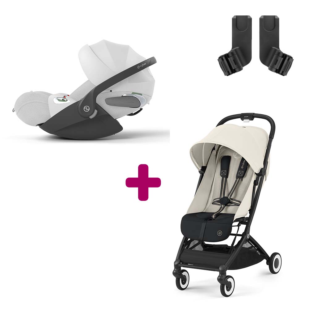 Cybex - Pack Poussette Duo Orfeo Canvas White + adaptateurs +  Coque Auto Cloud T i-Size Tissu Plus Platinum White  Cybex