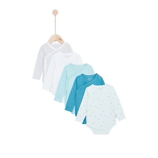 P’tit bisou Lot de 5 bodies manches longues Mes Essentiels Bleu Dolp Naissance