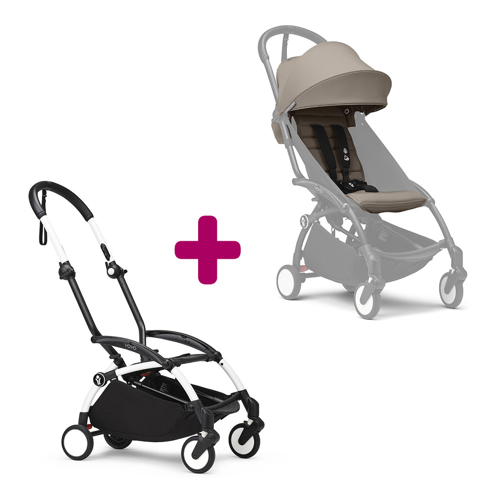 Stokke - Pack chassis poussette YOYO³ Blanc + pack 6+ YOYO³ Taupe  Stokke