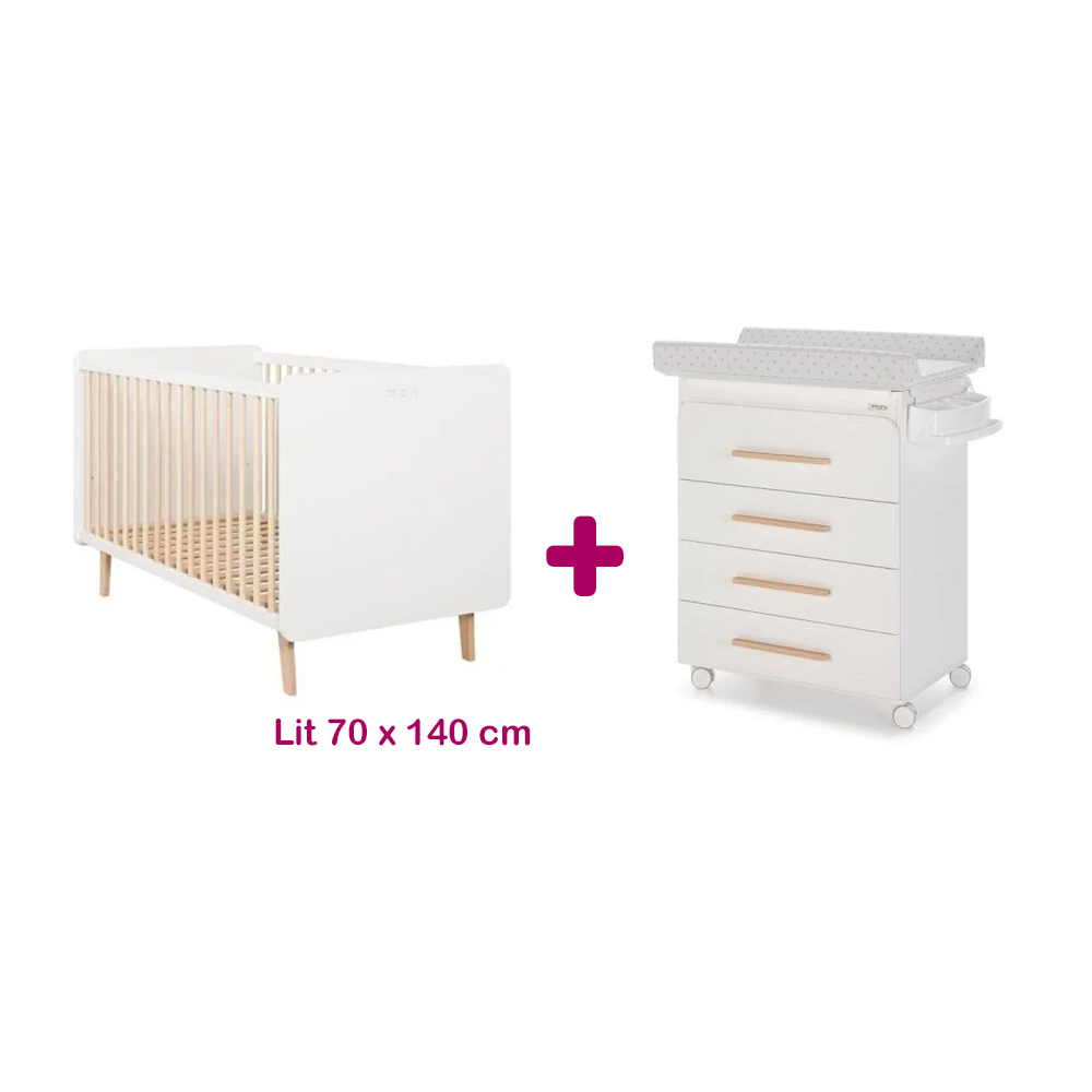 Chambre Duo Trevi : lit 70x140, commode à langer avec baignoire Micuna