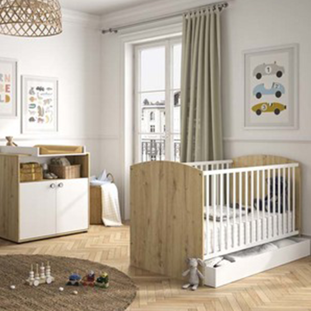 Chambre Duo Arthur : lit 70x140, commode BLANC Galipette