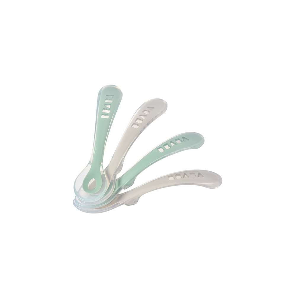 Beaba - 4 cuillères 2e âge silicone VERT Béaba