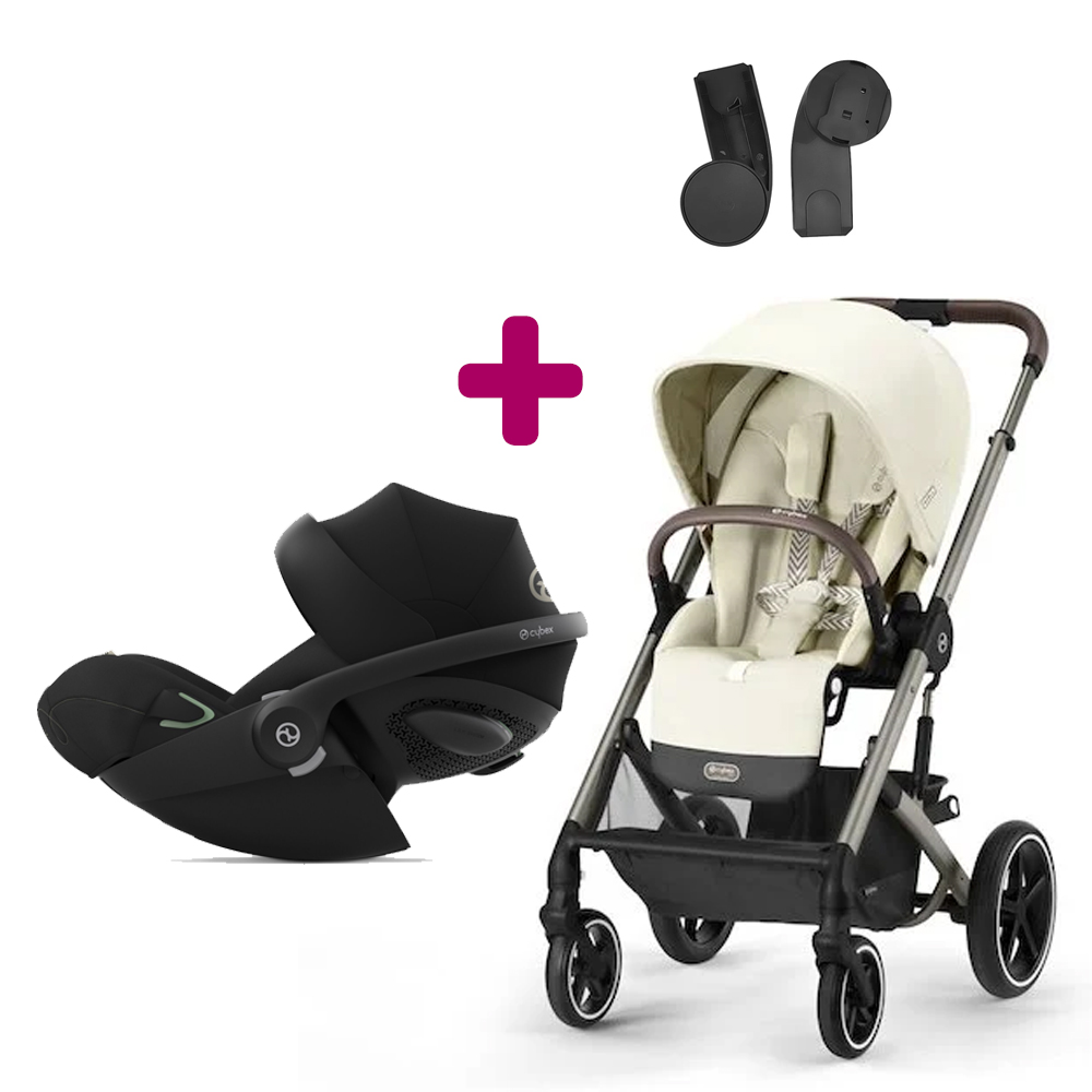 Cybex - Pack Poussette Duo Balios S Lux châssis Silver seashell beige + adaptateurs +  Coque Cloud G iSize Moon Black  Cybex