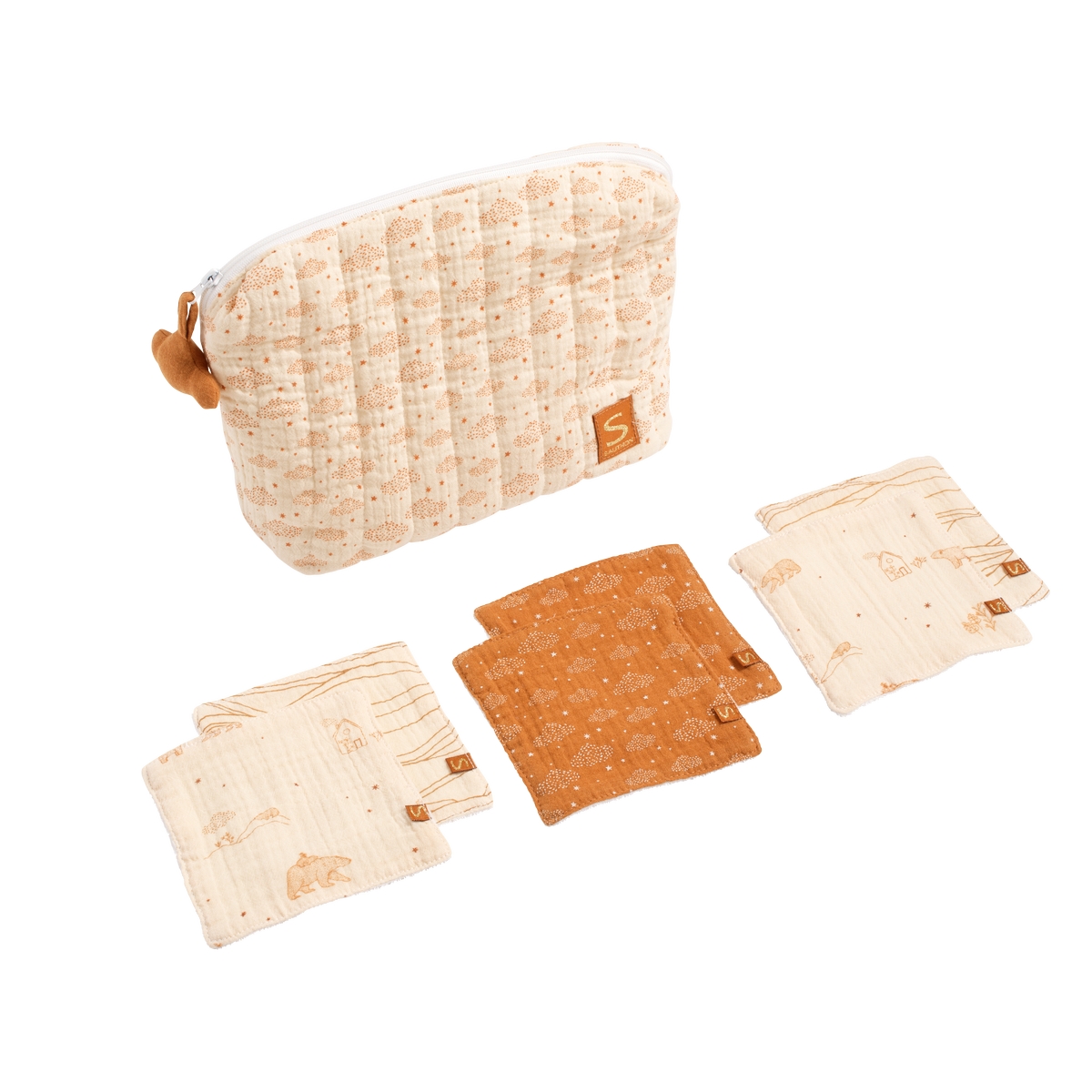 Trousse de toilette + 6 carrés en éponge Orsino BEIGE Sauthon