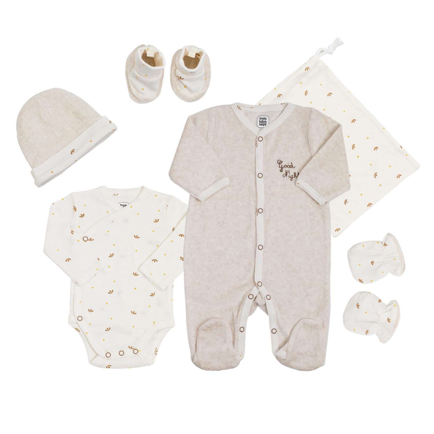 Kit naissance 6 pcs Good night BEIGE Trois Kilos Sept