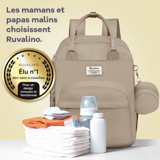 Ruvalino Sac à dos à langer multi-fonctions Beige  Ruvalino Sac à dos à langer multi-fonctions Beige
