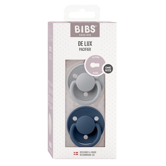 BIBS Tétines De Lux 2 Pack Silicone Cloud/Steel Blue 