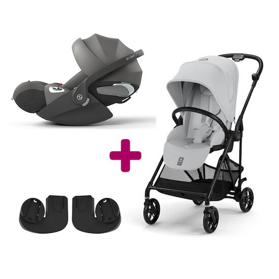 Cybex Pack Poussette duo Melio 5 Fog Grey + adaptateurs coque + Coque Cloud T Mirage Grey  