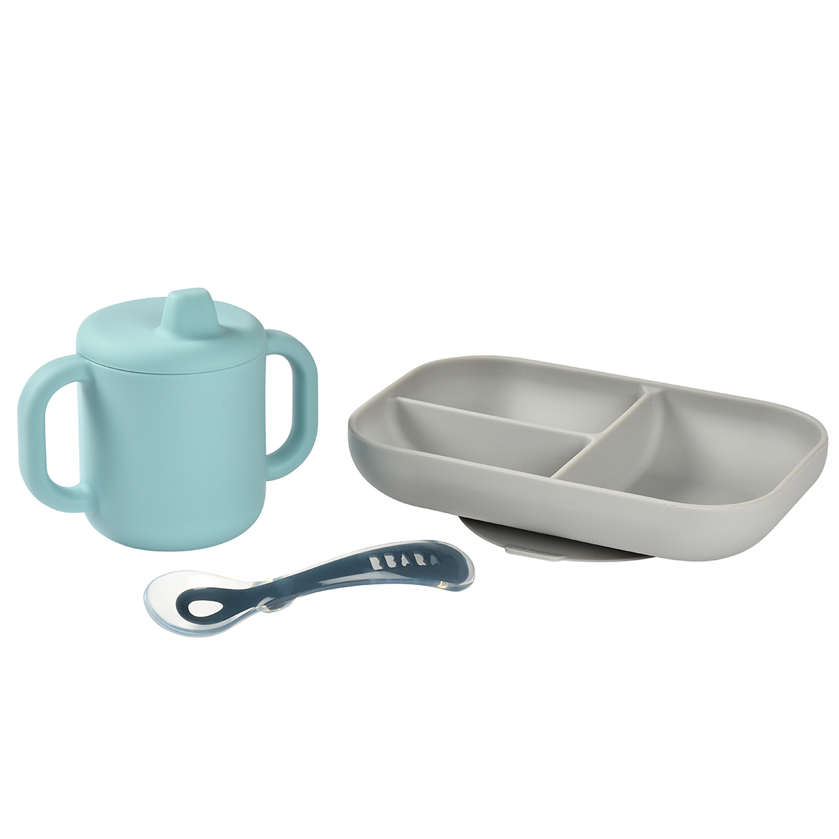 Beaba - Coffret repas d'apprentissage en silicone BLEU Béaba