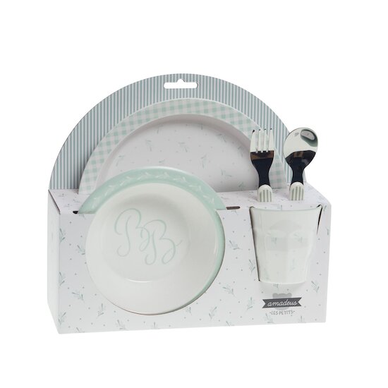 Amadeus Coffret Déjeuner 5P Blanc Et Vert Amande  Amadeus Coffret Déjeuner 5P Blanc Et Vert Amande