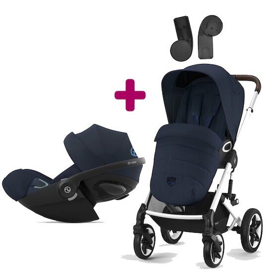 Cybex Pack Poussette Duo Talos S Lux 2023 Silver ocean blue + adaptateurs + Coque Cloud G i-Size Tissu Plus Ocean Blue  