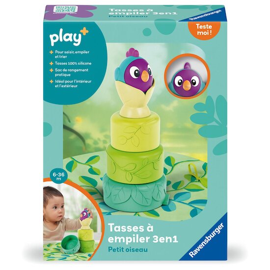 Play+ Jouet tasses à empiler petit oiseau Multicolore  Play+ Jouet tasses à empiler petit oiseau Multicolore
