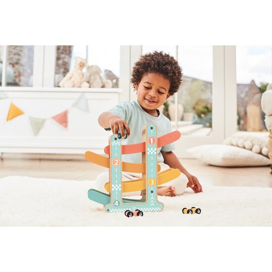 Hape Jouet Piste de course et voitures Corail et turquoise  Hape Jouet Piste de course et voitures Corail et turquoise