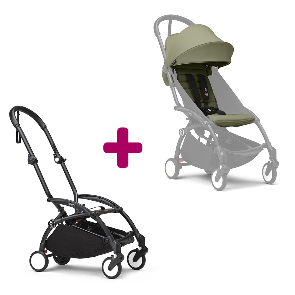 Stokke - Pack chassis poussette YOYO³ Noir + pack 6+ YOYO³ Olive  Stokke