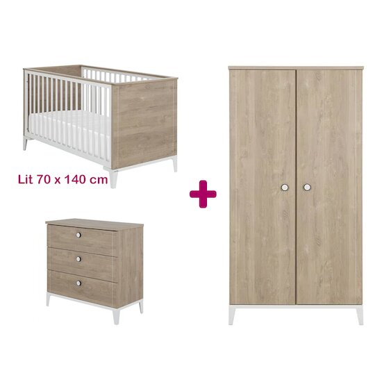 Chambre TRIO Lit 70 x 140 + Commode + Armoire Arthur GALIPETTE, Vente en  ligne de Chambre complète