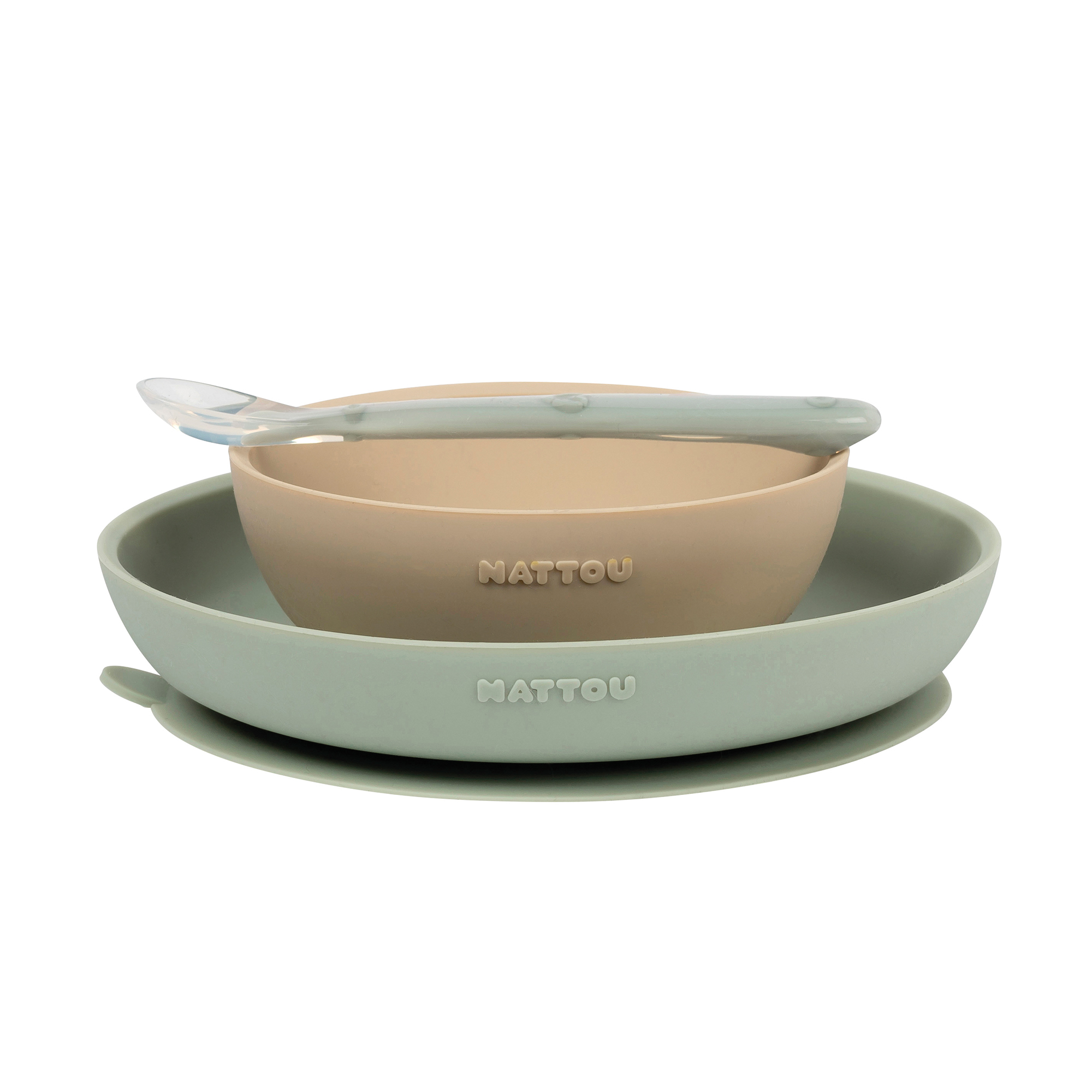Nattou - Coffret de repas silicone 3 pièces BEIGE Nattou