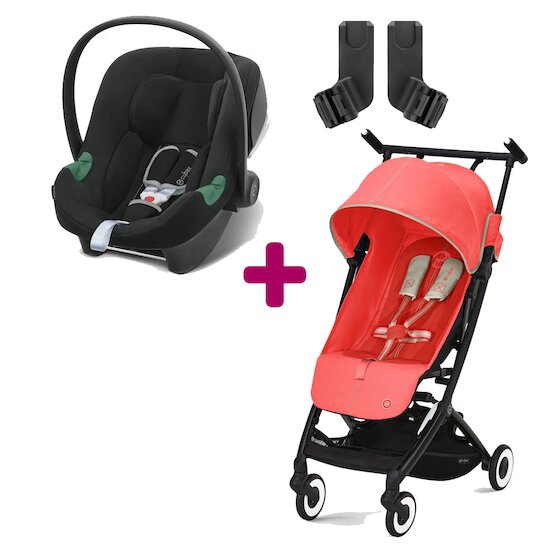 Cybex Pack poussette duo Libelle Hibiscus Red + Coque Aton B2 i-Size Volcano Black + adaptateurs coque  